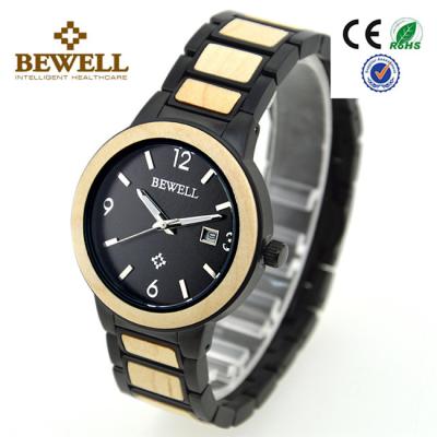 China Fashion Custom Stainless Steel Wooden Watches Bewell Men Women Size for sale