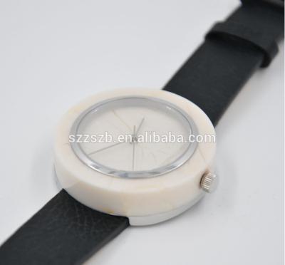 China Dive Elegant ivory white marble watch , Slim Stone Quartz Watch With Genuine Leather for sale