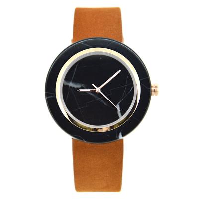 China Simple Fashion Marble Dial Watch , Wood Case Back Cover Stone Dial Watch for sale