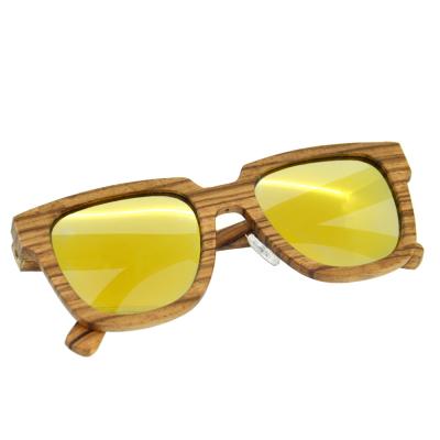 China Sunglasses made of zebra wood，Fashion model with golden lens for sale