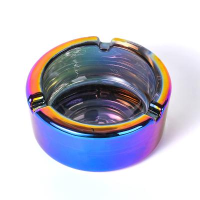 China WOWO TECH Colors Plated New Arrival 85MM Plated Custom LOGO Cigar Ashtray Glass Ashtrays for sale