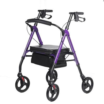 China Foldable Mobile Metal Wheelchair Walker With 4 Brake Wheels And Padded Seat for sale