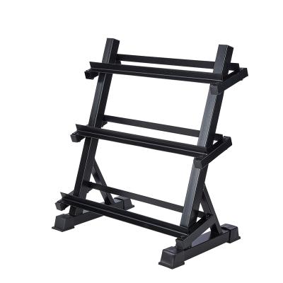 China Wholesale High Quality Cheap Plastic Sprayed 3 Row Hex Dumbbell Rack Steel Pipe 3 Row Dumbbell Racks for sale