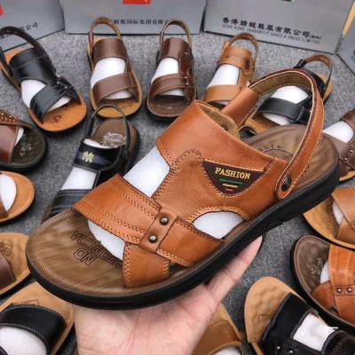 China Wholesale Stock Cow Breathable Mens Cheap Summer Beach Sandals Bulk Cargo Genuine Leather Shoes And Slippers For Men Male for sale