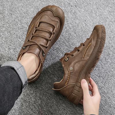 China Leather Round Waterproof Soft Waterproof Men No Slip Hiking Shoes Casual Sneaker Sports Walking Shoes For Male for sale