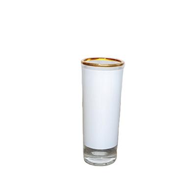 China Viable Coated Gold Rim Shot Glass Mug 2.5oz Heat Transfer Printing Empty Wine Mug Sublimation Mugs for sale