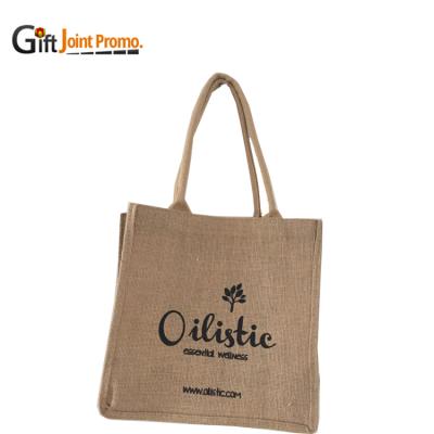 China Cheap Customized Rope Handle Screen Printing Jute Shopping Tote Bag for sale