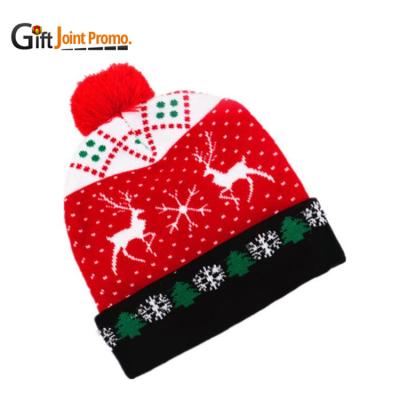 China Holiday Decoration Best Selling Led Knitted Flashing Lights Christmas Beanie Hats Christmas Hats for sale