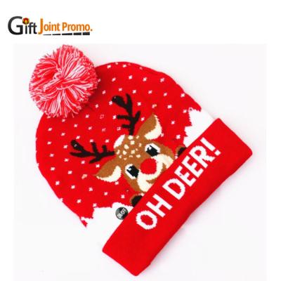 China Holiday Decoration Acrylic Beanie Hat For Christmas With Christmas Hat Knitted Christmas Winter Led Hat for sale