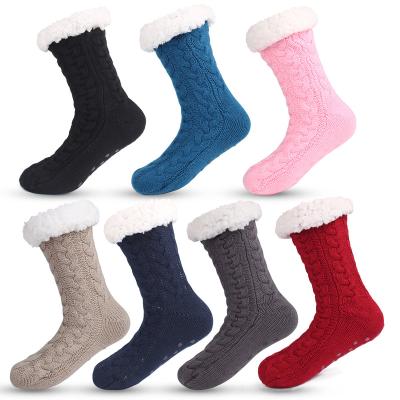 China Knitted Antibacterial Winter Thickened Plush Non-slip Warm Slipper Hogs Floor Home Socks Slipper Fuzzy Socks for sale