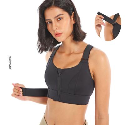 China New Sports Bra Gym Fitness Gym Yoga Zipper Underwear Workout Shockproof Breathable Adjustable Big Size Workout Vest Crop Tops for sale