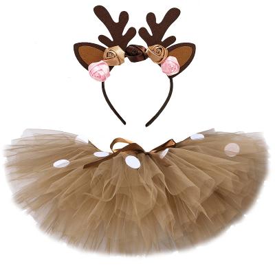 China Birthday Party Baby Tutu Breathable Fluffy Dance Tulle Skirt Girls Christmas Deer Costume Skirt With Headband for sale