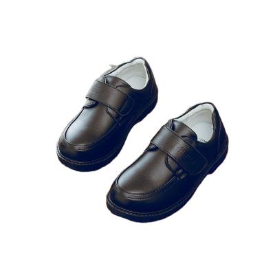 China Anti-slippery black shoes boys leather trim black casual shoes children's business style wholesale fashion little gentlemen boys school shoes for sale