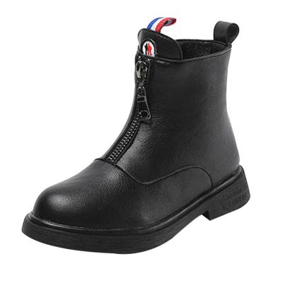 China Soft-soled two-cotton black leather boots autumn and winter mid-tube deodorization girls Martin boots children's boots for sale