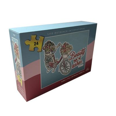 China Cartoon Toy Customized Paper Board Jigsaw Puzzle 24 Pieces Kids Lid Bottom Box Brain Teaser DIY Paper Puzzles for sale