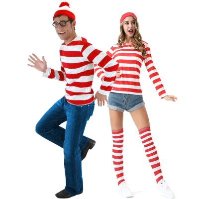 China Anti-pilling newcomer 2021 Halloween hallows all day 2 piece family set Cosplay long sleeve Where's Wally/Waldo Striped Christmas Set for sale