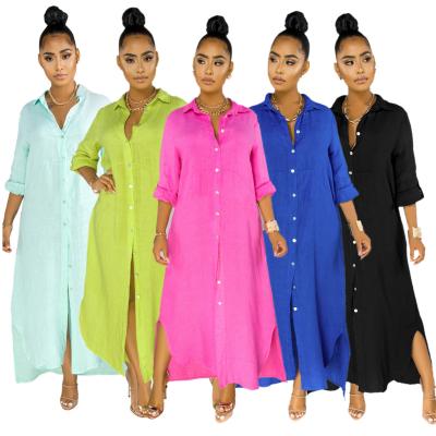 China 2021 New Arrival Autumn Spring Loose Pure Cotton Women's Solid Large Size Blouse Shirt Anti-static Full Sleeve Dress Stretching Dress Clothing for sale