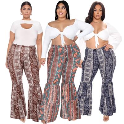 China 2021 Autumn Viable New Arrival Casual Women Loose Rocket Panties Printed Plus Size High Waist Fashionable Layer Wide Leg Pants Women Clothing for sale