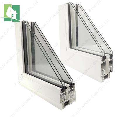 China Triple Glass Upvc Magnetic Reception Screen Three Panel PVC 3 Tracks Sliding Window Upvc Sliding Window Lock for sale