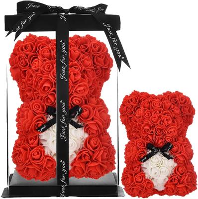 China Christmas gift OEM promotional valentines soap bouquet artificial gift box rose bear with box 40cm 25cm for sale