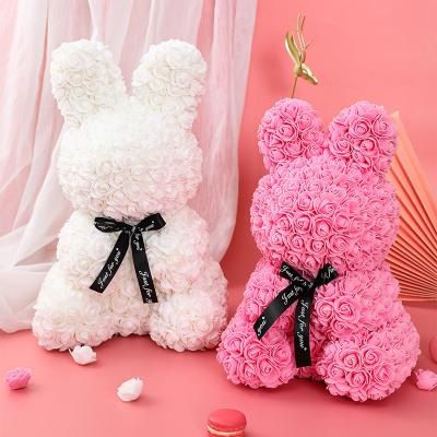 China Christmas Gift OEM Promotional Heart Artificial Flower Rabbit Small Red Dog Rose Bears for sale