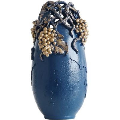 China Nordic Grape Vase Flower Vases Resin Handmade Textured Large Blue Home Vases Living Room Decor Resin Flower Vases for sale