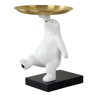 China Minimalist Resin Tray Statue White Bear Storage Tray Ornament For Home Decor Cartoon Violent Bear Tray Sculpture for sale