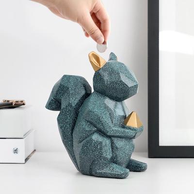 China Art Resin Opens New Squirrel Coin Piggy Bank OEM Customized Resin Toy Money Saving Box Money Jar Tin Coin Piggy Bank For Decor at home for sale