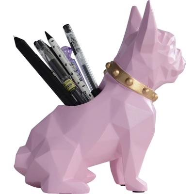 China Creative Northern Europe Resin Dog Figurines Pencil Holder Desktop Pen Holder Organizer Brush Cosmetic Storage Box for sale