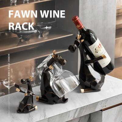 China Wholesale Minimalist Set of 3 Resin Shape Deer Theme Animal Theme Bottle Glass Holder Wine Deer Wine Corks for sale