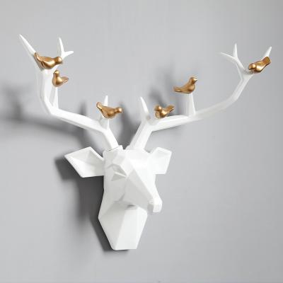 China Hot Sale Minimalist Amazon 3d Deer Head Wall Decor Birds Sitting on Branch Animal Head Wall Decoration for Home and Garden for sale