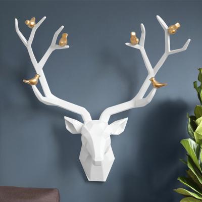 China Artificial Abstract Deer Head Wall Decoration 3d Resin Crafts Sculpture Statue Home Decor Props Large Nordic Animal Head Wall Decor for sale