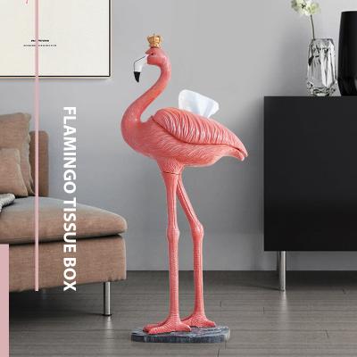 China Northern Europe Resin Open Flamingo Decoration Tissue Holder Box Living Room Art Decor Accessories Bird Statue Home Decor for sale