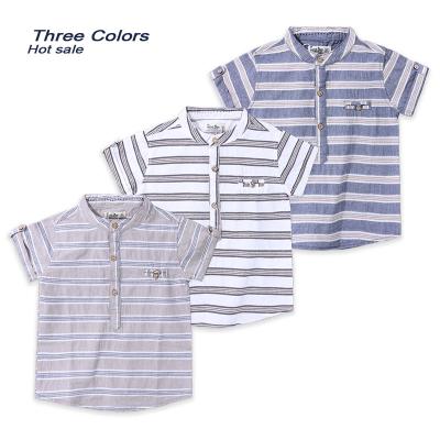 China Customizable Anti-Shrink Stripe Blank Button Up Shirts For Boys Summer Formal Casual Cardigan Kids Shorts Sheaths Shirts for sale