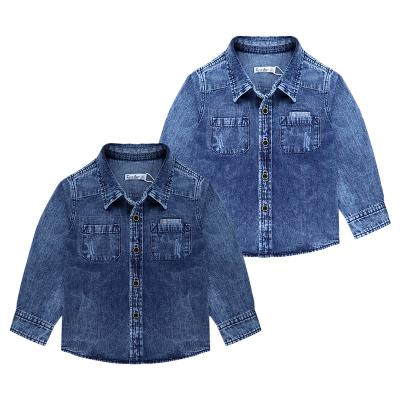 China Customizable Sustainable Anti-Shrink Kids Boy Jeans Wear Organic Cotton Solid Casual Denim Long Sleeved Shirts For Boys for sale