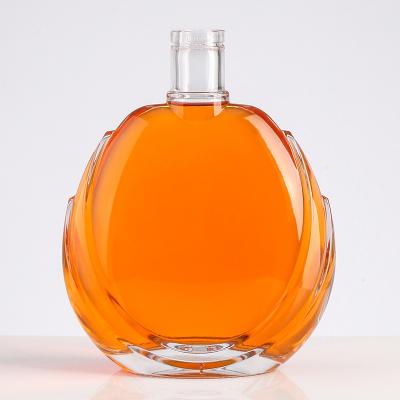 China Unique Design Beverage Plating 750ml Liquor Glass Flat Bottle for sale