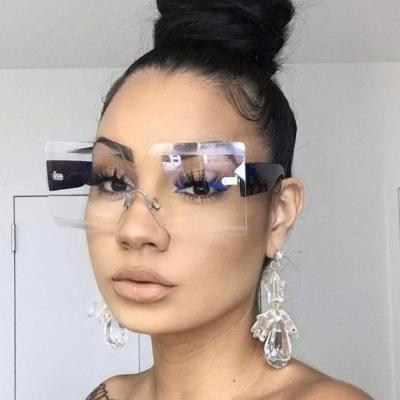 China Trendy Sunglasses Free Shipping 2021 2022 Custom Women Big Size Rimless Sun Glass Oversized Sunglasses Shades for sale