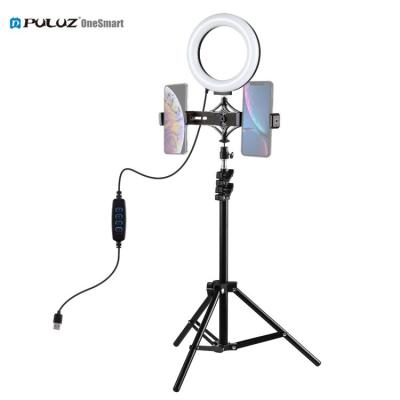 China ABS Wholesale PULUZ 6.2 Inch 16cm LED Curved Ring Light with 1.1m Tripod Stand + Dual Phone Holder Photography Video Light Kit for sale