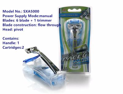 China Innovative New Narrow 6 blades razor Safety Razors for Men Manual Shaving Razor 1 razor Handle + 2 Cartridges for sale