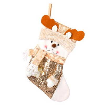 China 2021 New Cloth Christmas Stocking Gold Glitter Old Man Snowman Gift Bag Christmas Tree Pendant for sale