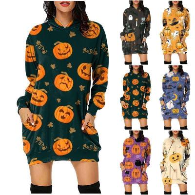 China 2021 Autumn/Winter Digital Printing Hooded Sweatshirt Women's Long Sleeve Amazon Halloween Anti-Static Dress for sale