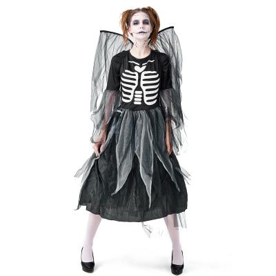 China Anti-Static Adult Halloween Carnival Costume Zombie Skeleton Print Fallen Angel Jumpsuit Mesh Dark Skirt for sale