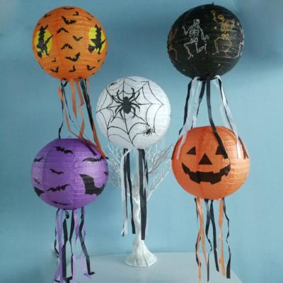 China Halloween Paper Lanterns Folding Belt Beard Pumpkin Lantern Decoration Props Spider Lantern Pendant for sale