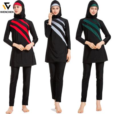 China 2021 Breathable Plus Size Striped Long Sleeve Conservative Quick-dry Color-blocking Hooded Swimwear for sale