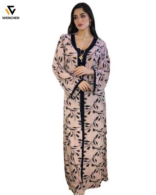 China 2021 Dubai Muslim Women's Clothing Amazon Middle East Ramadan Printing Long Floral Dress Anti-static Border Abaya for sale