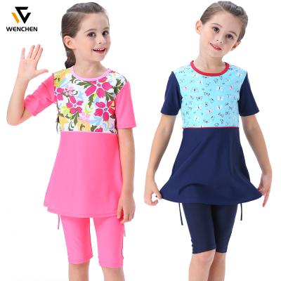 China 2021 new style foreign trade conservative swimwear girl Muslim breathable children beach swimsuit for sale