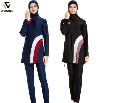 China 2021 Large Women's Swimsuit Breathable Foreign Trade Conservative Muslim Courts Spell Color Hooded Slit Three-piece Swimsuit Beach for sale