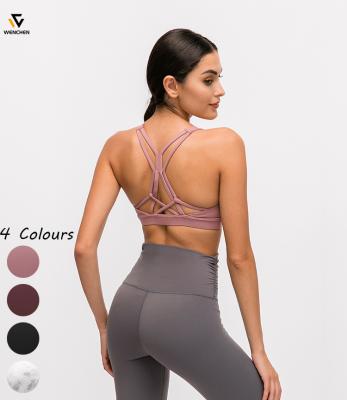 China 2021 Lemon lulu workout sports bra new design yoga back breathable active women's shockproof cross bra women for sale