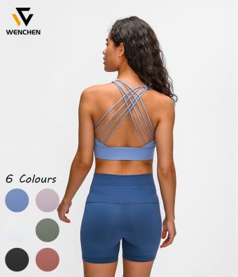 China 2021 Lulu Lemon Fitness Sports Underwear Women's Breathable Edge Widened Cross Back Shockproof Gathered Sports Bra for sale