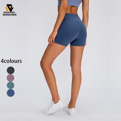 China Lemon 2021lulu spring quick-drying hip stretch breathable female stitching three movement tight pants and summer shorts yoga training peach for sale